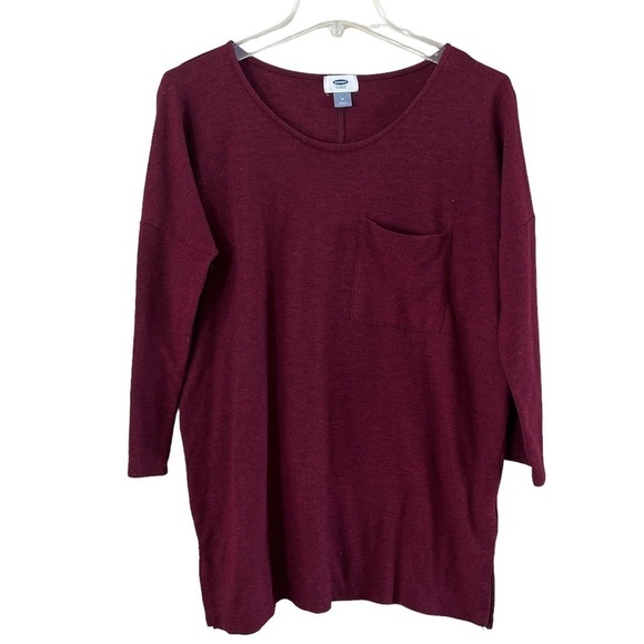 Old Navy pull over pocket long sleeves red wine color scoop neck size M - Picture 1 of 13